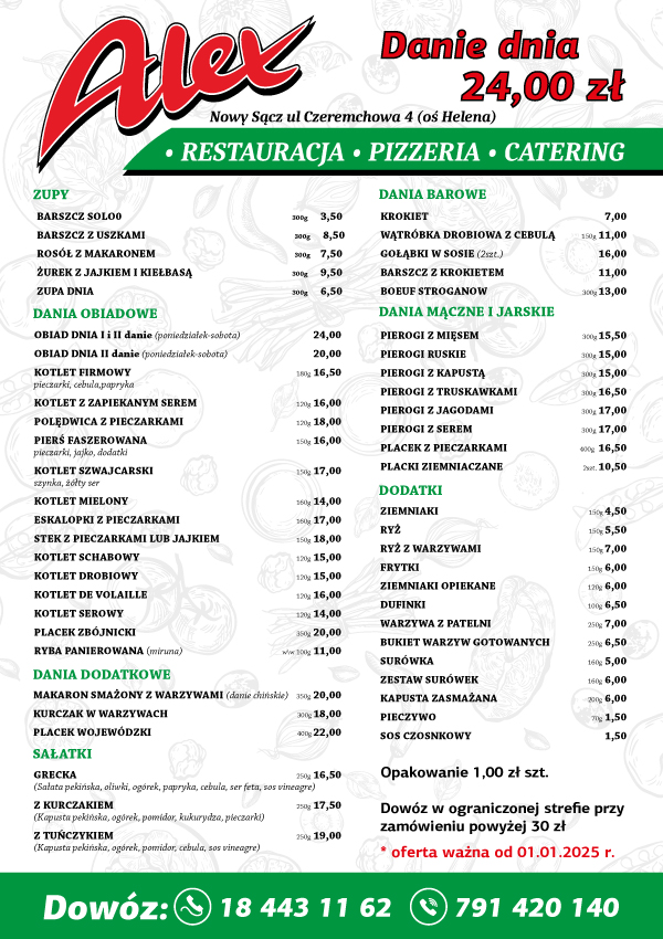 Menu restauracji Alex - Dania