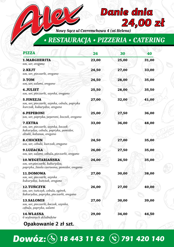 Menu restauracji Alex - Pizza